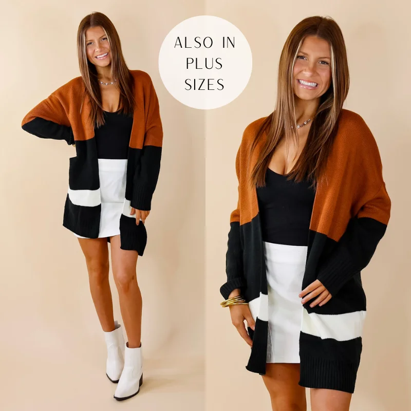 Bonfire Date Color Block Cardigan in Rust Brown