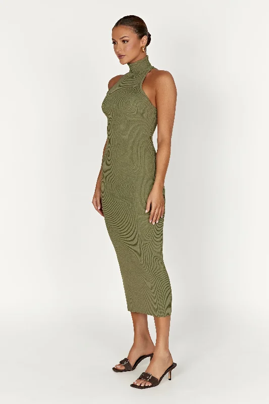 Connie Turtleneck Knit Midi Dress - Olive