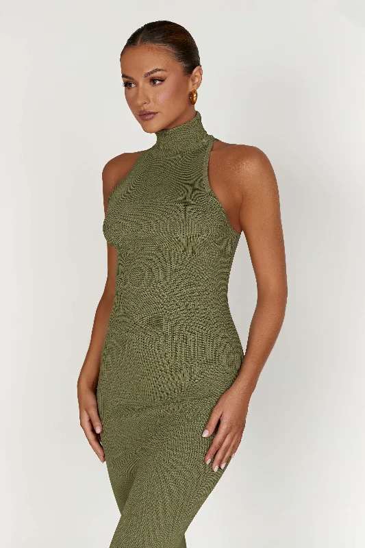 Connie Turtleneck Knit Midi Dress - Olive