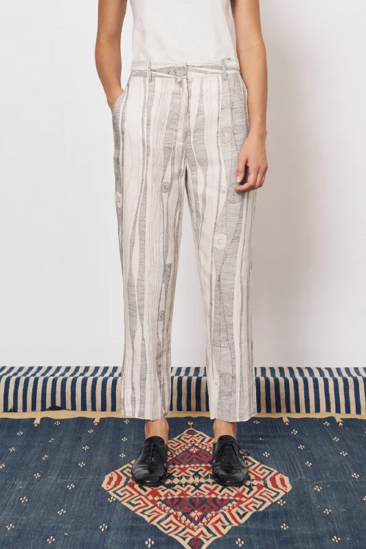 Silk Linen Dirty White Black Print Narobi Pant