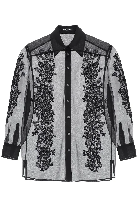 Dolce & gabbana organza shirt with lace inserts F5R38T FU1BU NERO