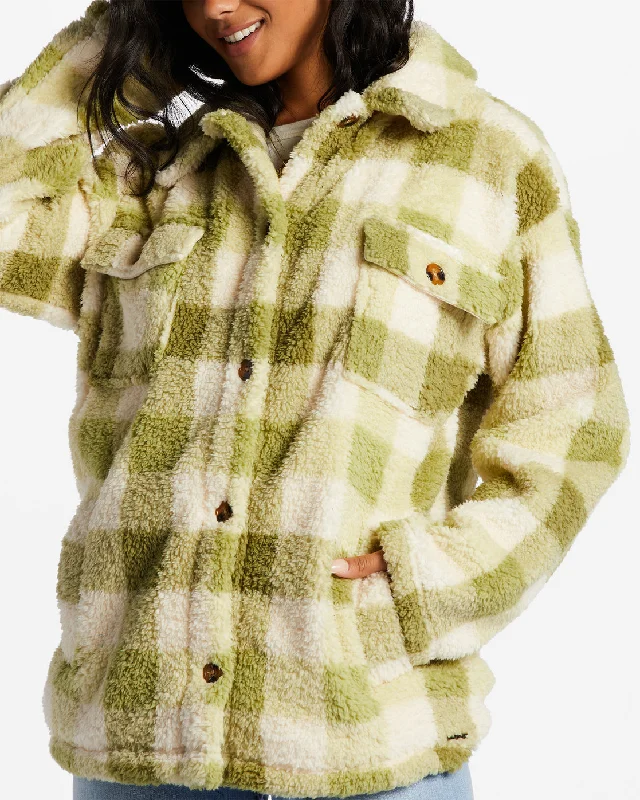 Fairbanks Button-Up Teddy Bear Jacket - Green Eyes