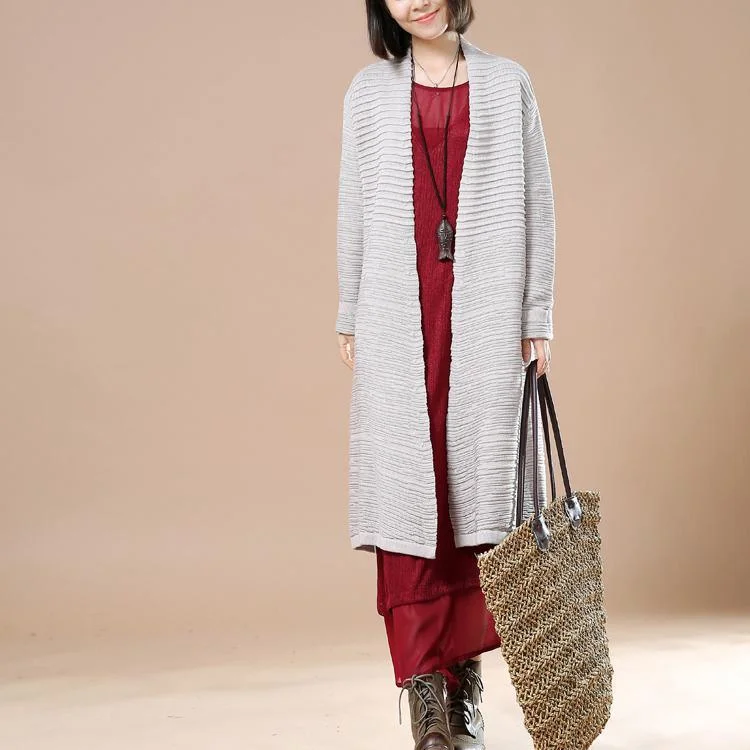 Fine gray woman sweater jackets long knit coats