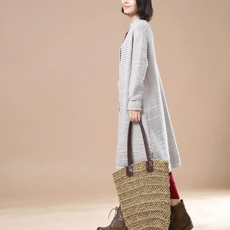 Fine gray woman sweater jackets long knit coats