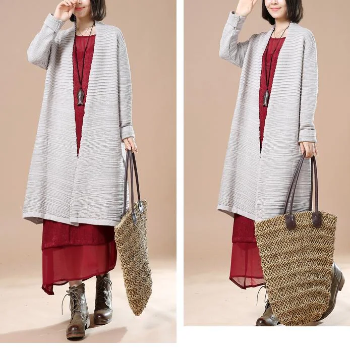 Fine gray woman sweater jackets long knit coats