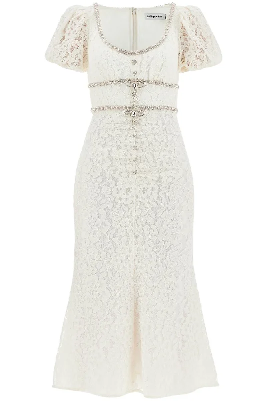 ""floral lace midi dress with crystal embell PF24 010M C CREAM