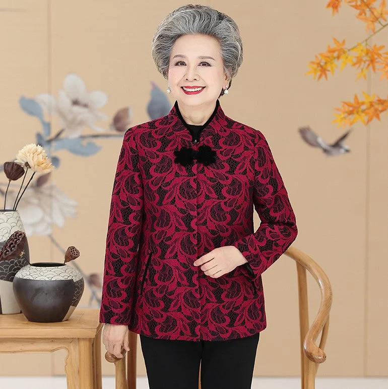 Floral Lace Tang Suit Traditional Chinese Jacket Mother's Coat