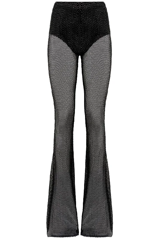 Giuseppe di morabito rhinestone-studded fishnet knit pants 072PA231 BLACK