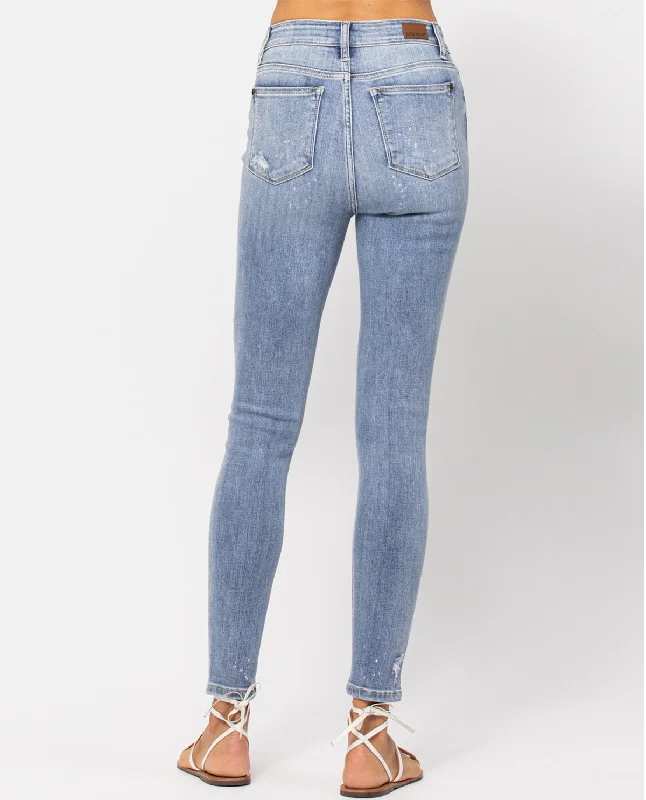 Judy Blue High Rise Skinny Bleach Splash Destroyed Jeans