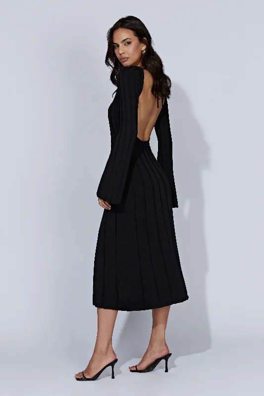 Juniper Flare Sleeve Knit Midi Dress - Black