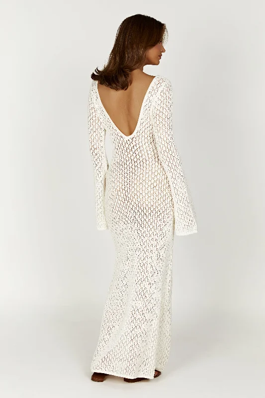 Kayleigh Crochet Fishtail Flare Sleeve Maxi Dress - White