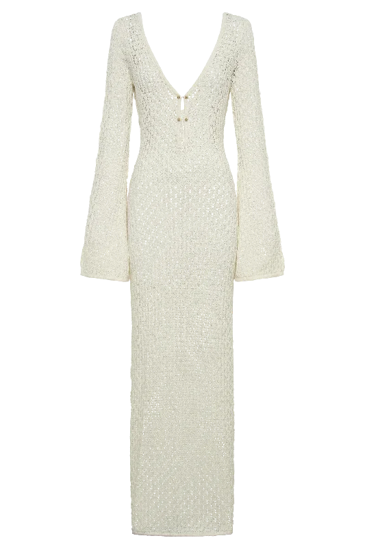 Kayleigh Crochet Fishtail Flare Sleeve Maxi Dress - White