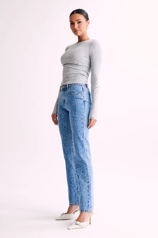 Keeley Long Sleeve Rib Crop Top - Grey Marle