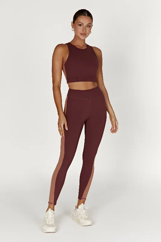 Libby Two Tone Panel Leggings - Mahogany/Tan