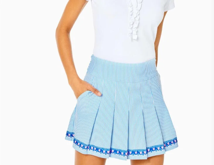 Lilly Pulitzer Luxletic Priska Pleated Skort Peru Blue Seersucker Size 12 MSP$138