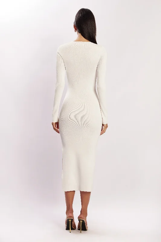 Mila Twist Front Knit Midi Dress - White