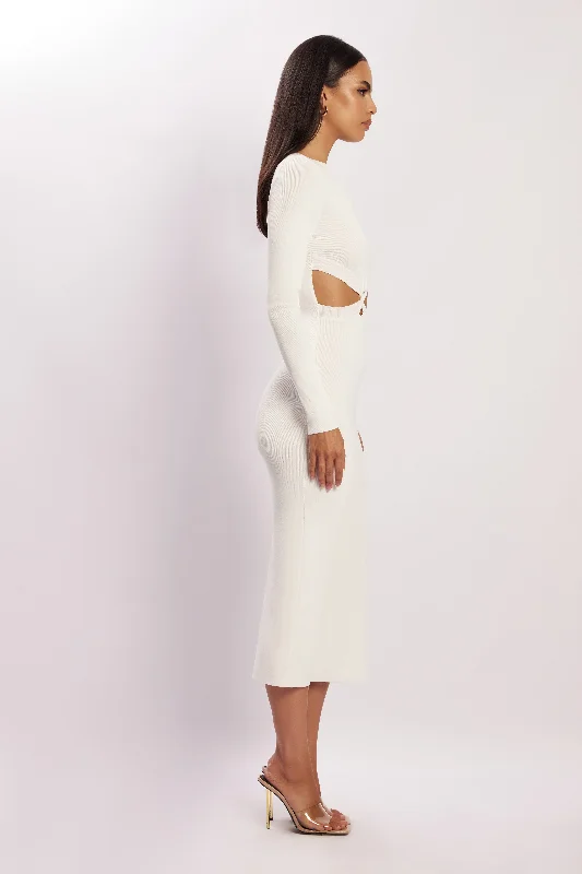 Mila Twist Front Knit Midi Dress - White