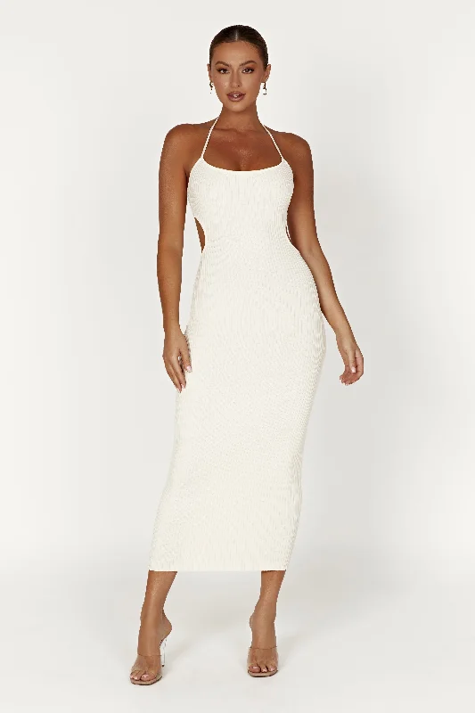 Morgan Halter Knit Midi Dress - Cream