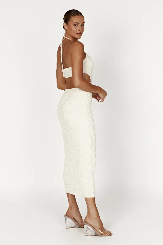 Morgan Halter Knit Midi Dress - Cream