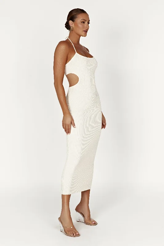 Morgan Halter Knit Midi Dress - Cream