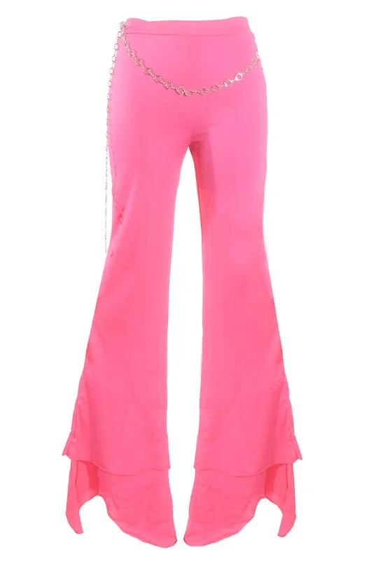 Ikon/Diva Y2k Fluted Flare Trouser in Hot Pink /w Belly Chain