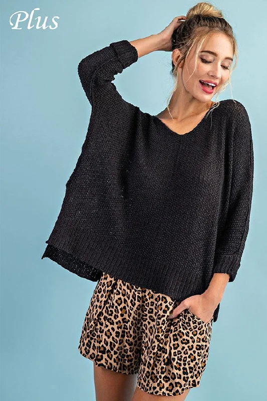 Plus Sized Crew Neck Knit Sweater (Solids)