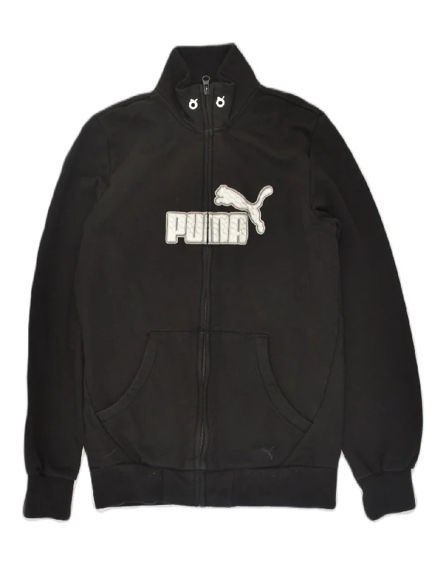 PUMA Womens Graphic Tracksuit Top Jacket UK 12 Medium Black Cotton