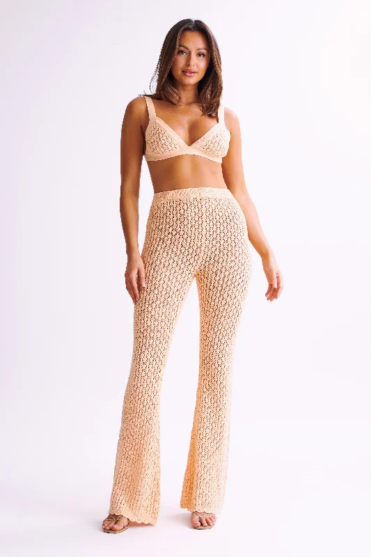 Rosana Crochet Straight Leg Pants - Apricot