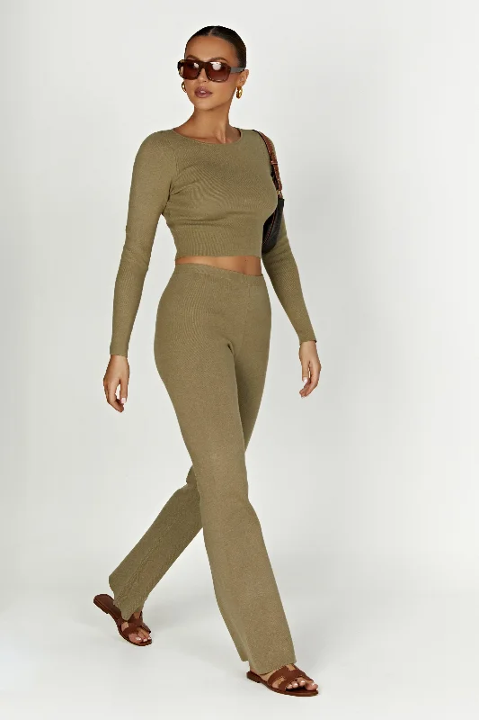 Rosetta Flare Knit Pants - Olive