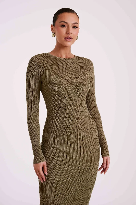 Rowen Long Sleeve Midi Dress - Olive