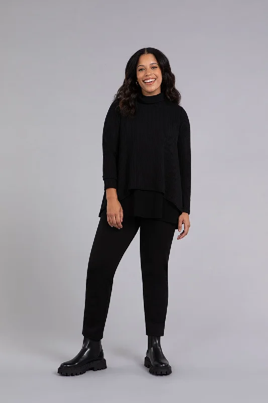 Split Back Waffle Sweater | Black