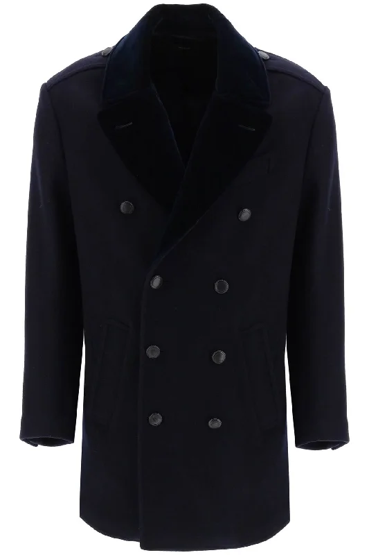 Tom ford midi peacoat with velvet lapel OPR003 FMW020F23 DARK BLUE