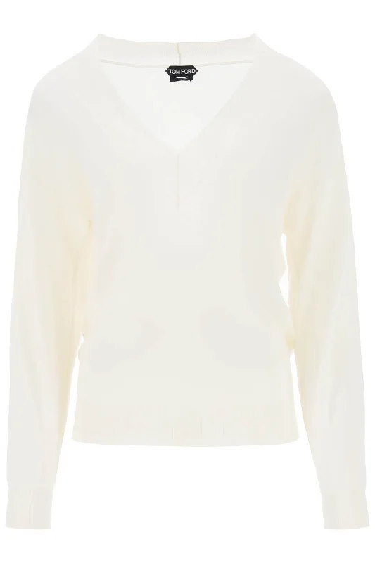 Tom ford sweater in cashmere and silk MAK912 YAX087 CHALK