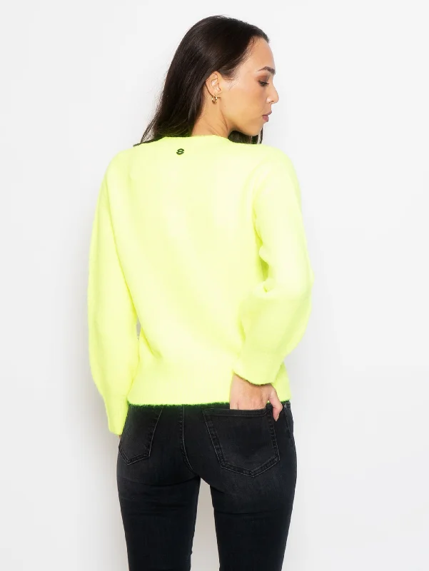 Maglia a V in Lana Seamless Giallo Fluo