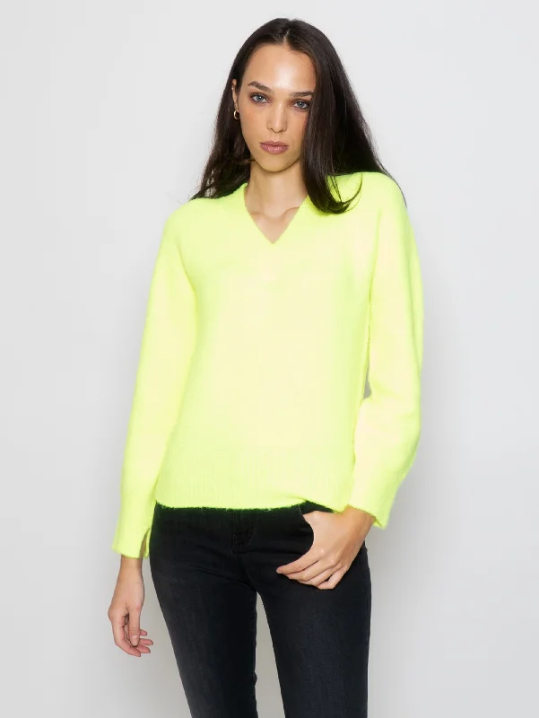 Maglia a V in Lana Seamless Giallo Fluo