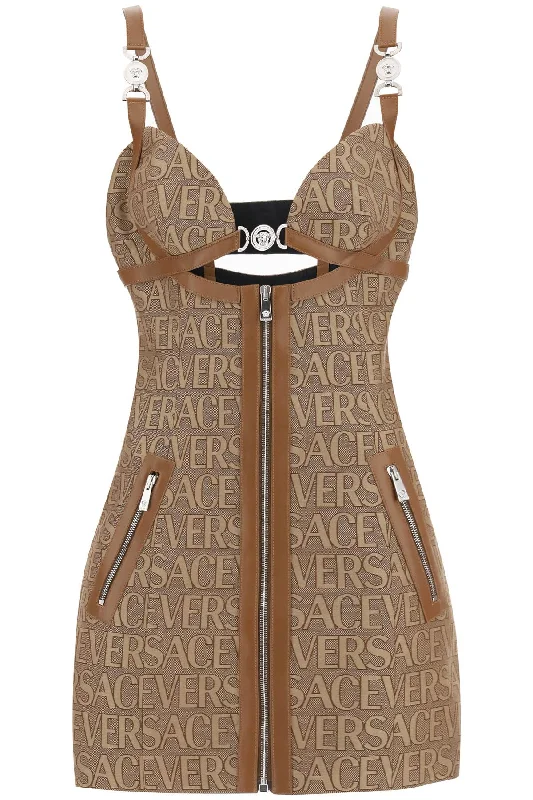 Versace monogram mini dress with leather trims 1011233 1A03315 BROWN BEIGE