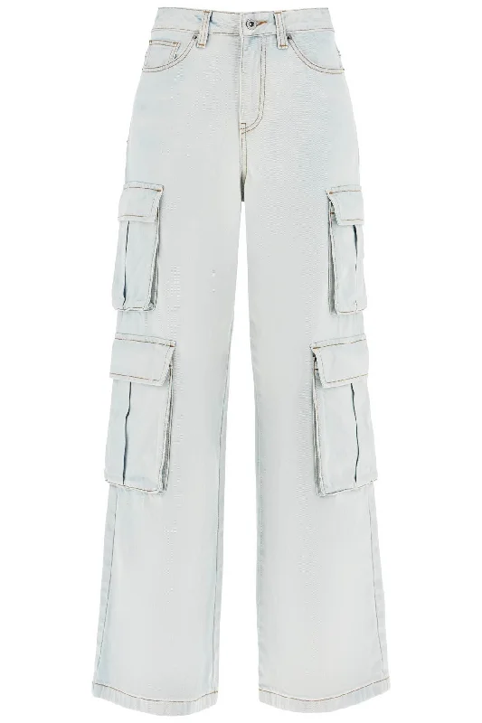 washed denim cargo jeans in PF24 802P W WHITE