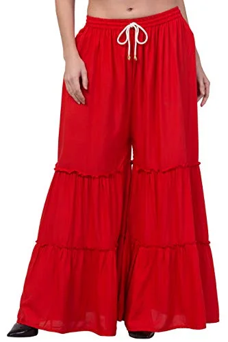 Zuke Rayon Casual Flared Red Garara Sharara Ethnic Bottom Wear Palazzo Pants for Women