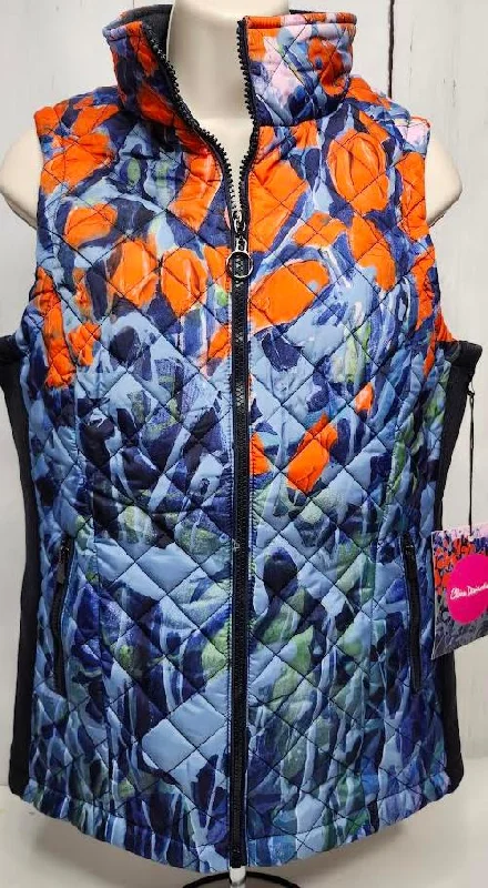 Vest Quilted Zipper Front Blue/Orange Women's 91716