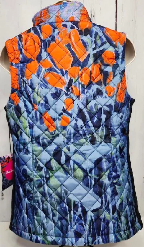 Vest Quilted Zipper Front Blue/Orange Women's 91716